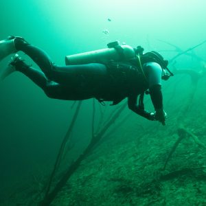 technical diving in a cenote in mexico.